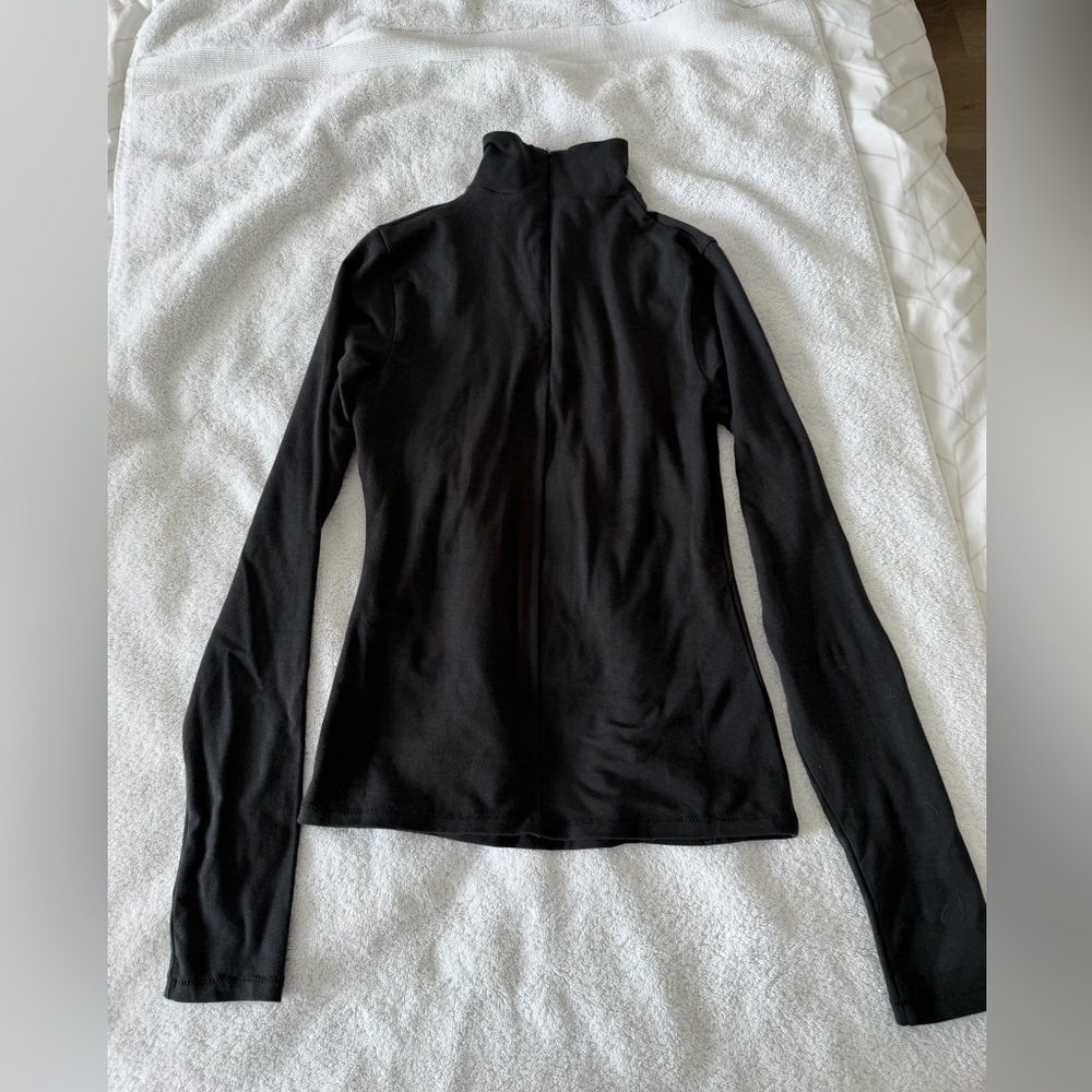 Skims Black Long Sleeve Turtleneck Cotton Jersey Quarter-Zip Top